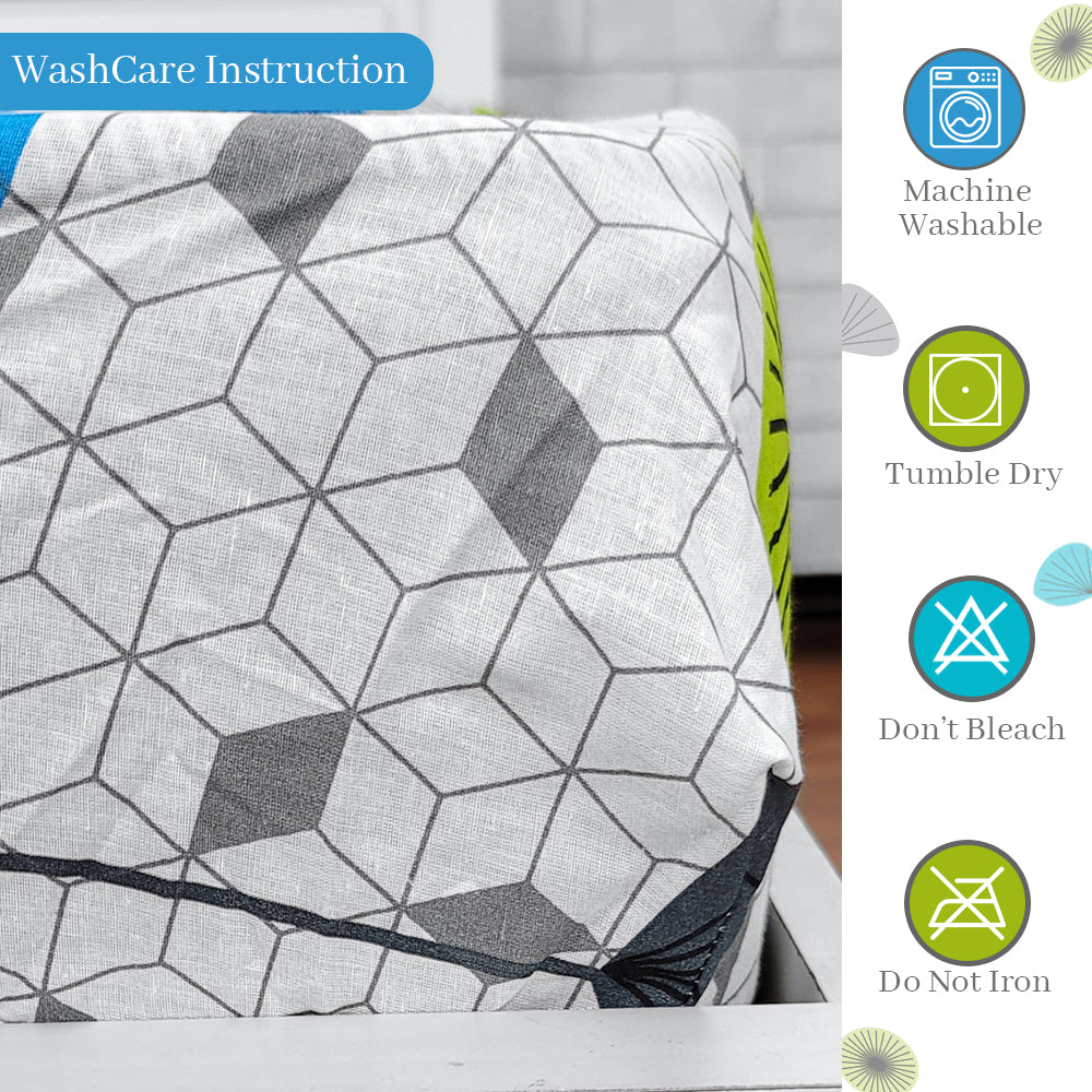 Green & Blue Floral Elastic Fitted Bedsheet for Single Bed