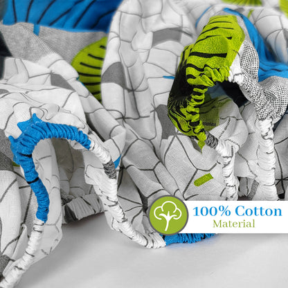 Green & Blue Floral Elastic Fitted Bedsheet for King Bed