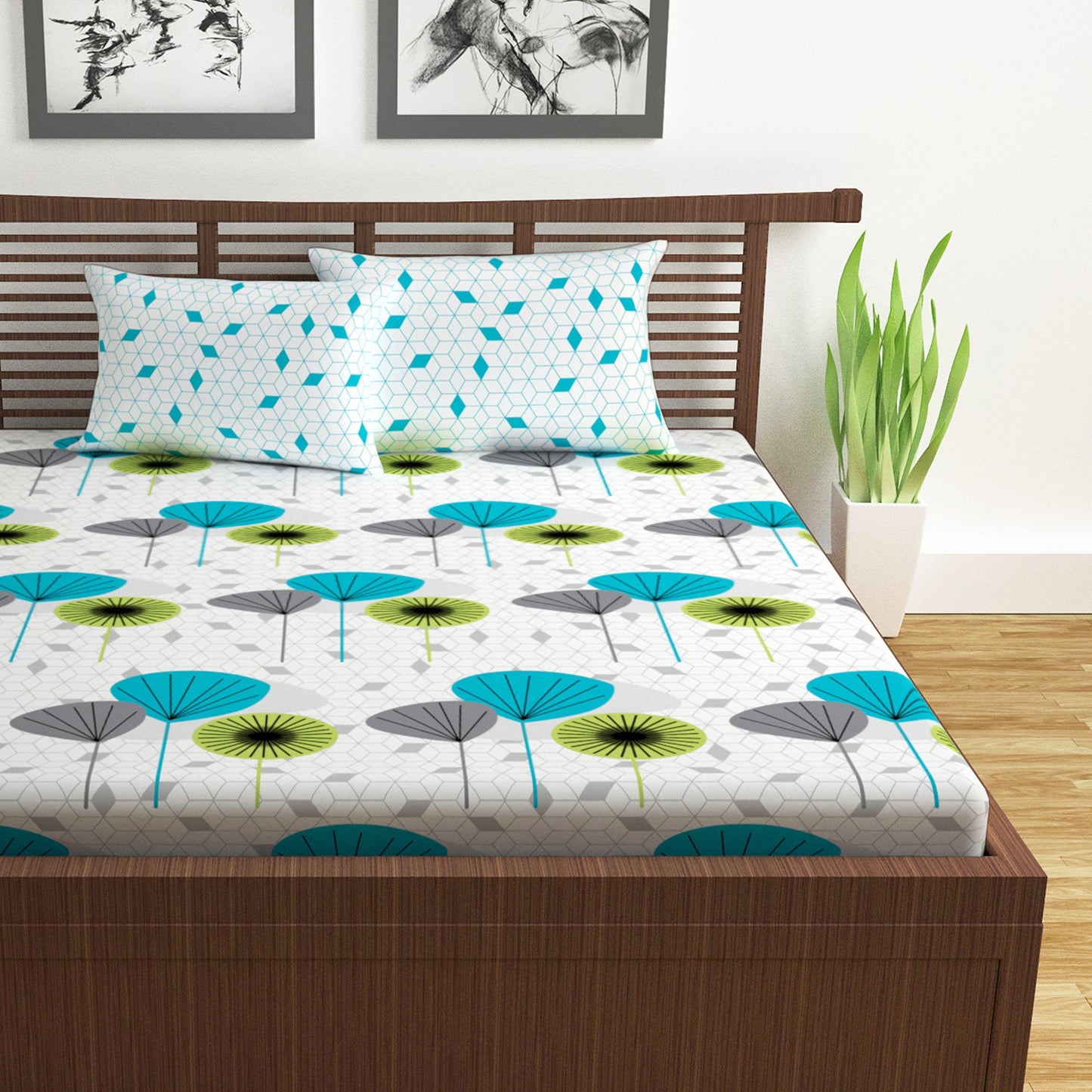 Blue Floral Bedsheet For Double Bed