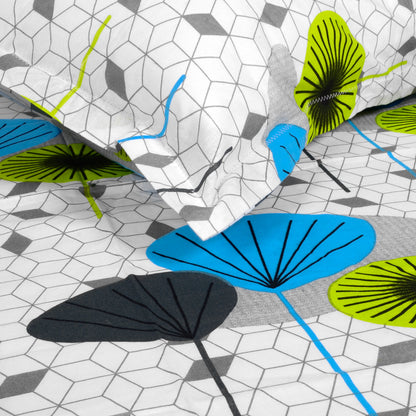 Green & Blue Geometric 144 TC Cotton Single Bedsheet With 1 Pillowcover