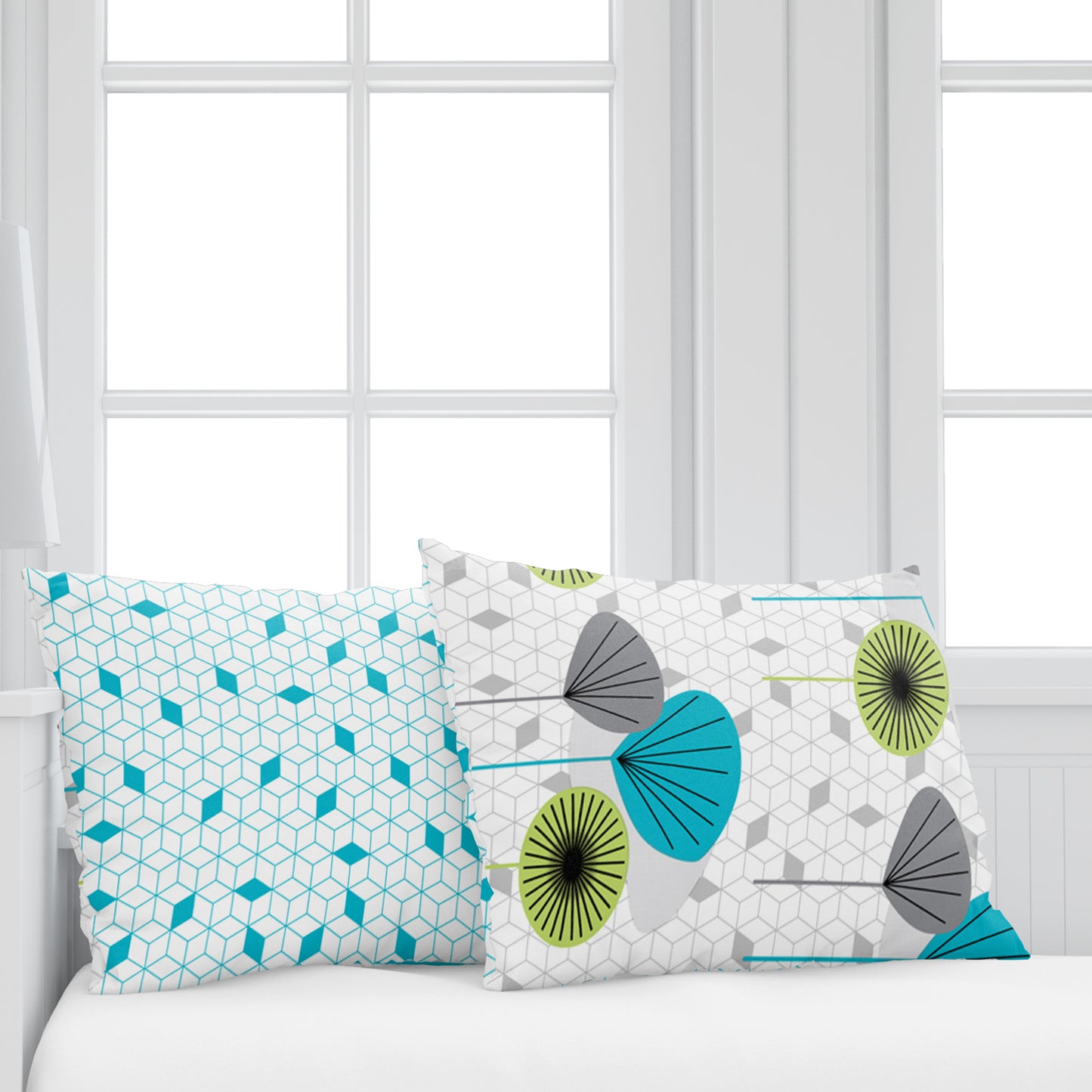 Green & Blue Geometric 144 TC Cotton King Bedsheet With 2 Pillowcovers