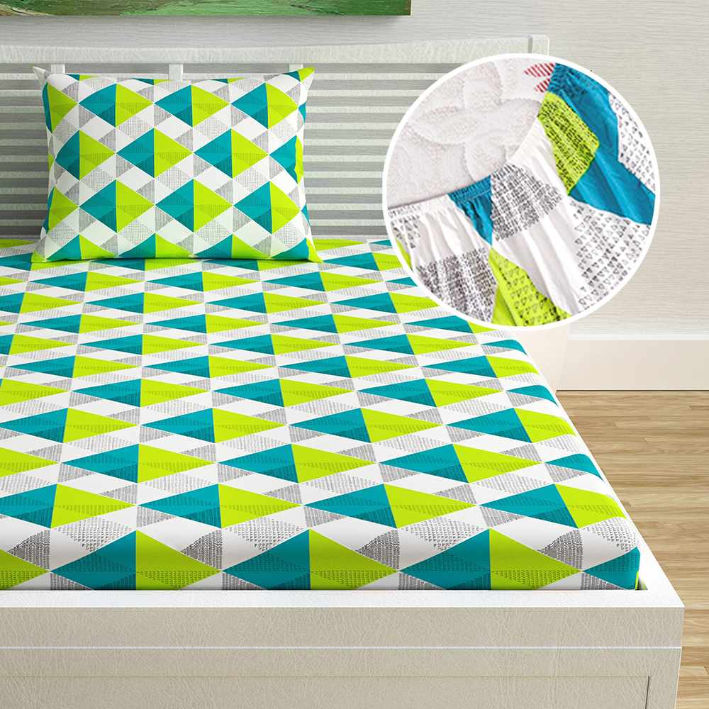 Abstract Print 144 TC 100% Cotton Elastic Fitted Single Size Bed Bedsheet