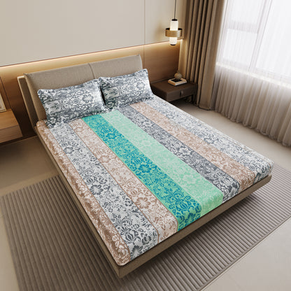 Grey and Blue Floral Bedsheet For Double Bed