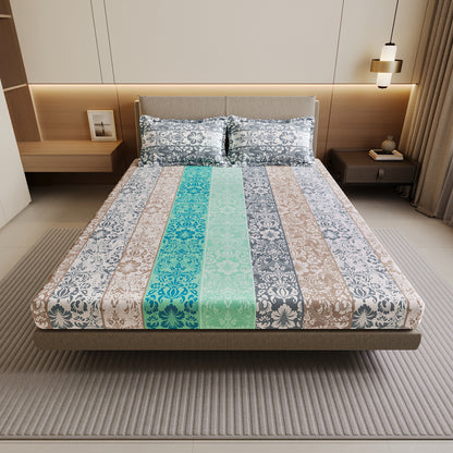 Grey and Blue Floral Bedsheet For Double Bed