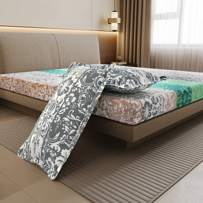 Grey and Blue Floral Bedsheet For Double Bed