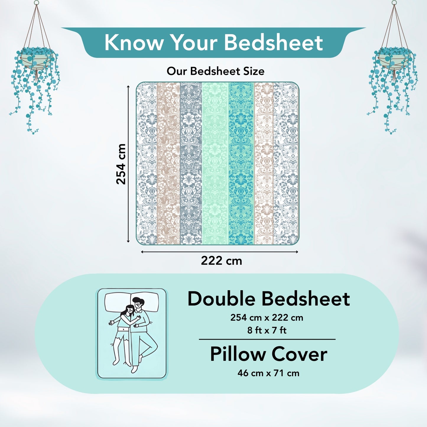 Grey and Blue Floral Bedsheet For Double Bed