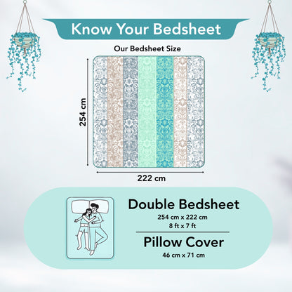 Grey and Blue Floral Bedsheet For Double Bed