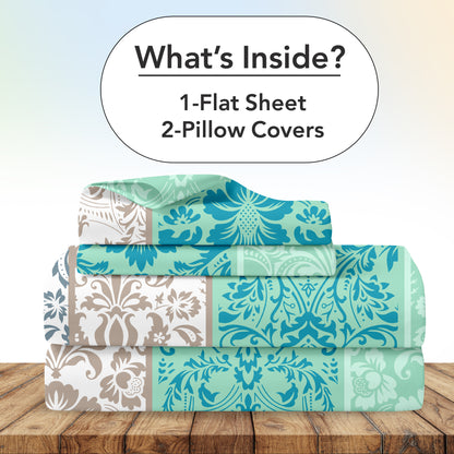 Grey and Blue Floral Bedsheet For Double Bed