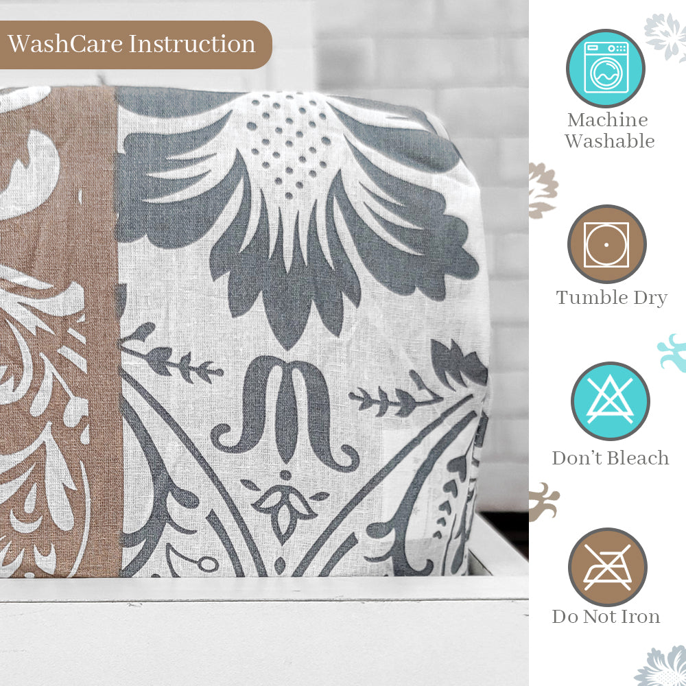 Grey & Blue Floral Elastic Fitted Bedsheet for Single Bed