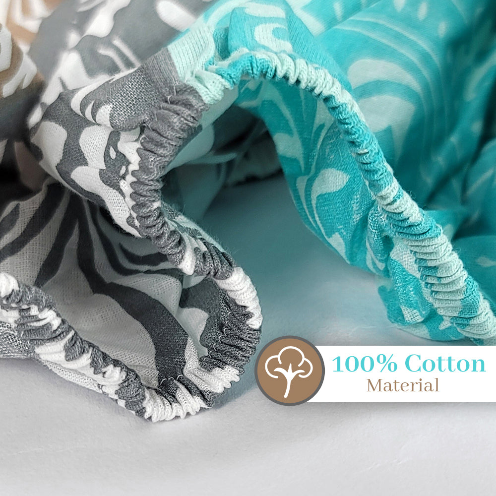 Grey & Blue Floral Elastic Fitted Bedsheet for Double Bed