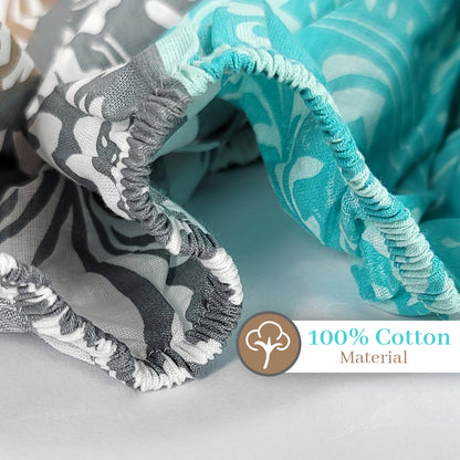 Grey & Blue Floral Elastic Fitted Bedsheet for Double Bed