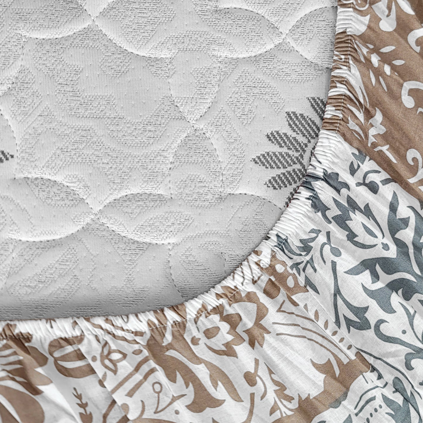 Grey & Blue Floral Elastic Fitted Bedsheet for Single Bed