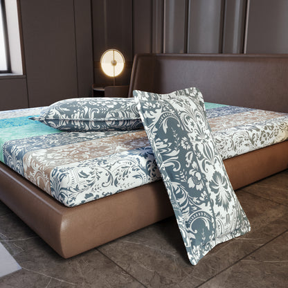 Grey & Blue Floral 144 TC Cotton King Bedsheet With 2 Pillowcovers
