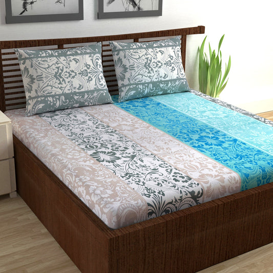 Grey and Blue Floral Bedsheet For Double Bed