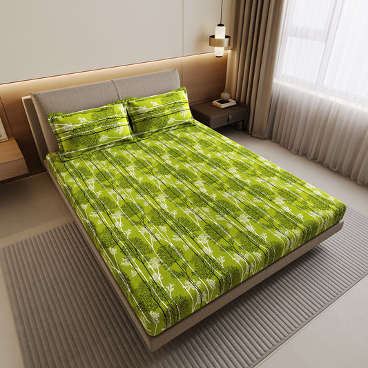 Green & White Leaf Tree Double Bedsheet