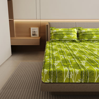 Green & White Leaf Tree Double Bedsheet
