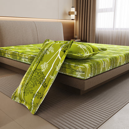 Green & White Leaf Tree Double Bedsheet