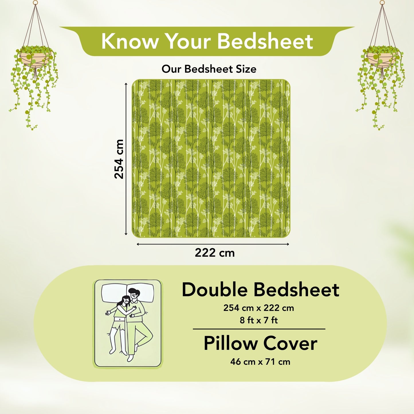 Green & White Leaf Tree Double Bedsheet