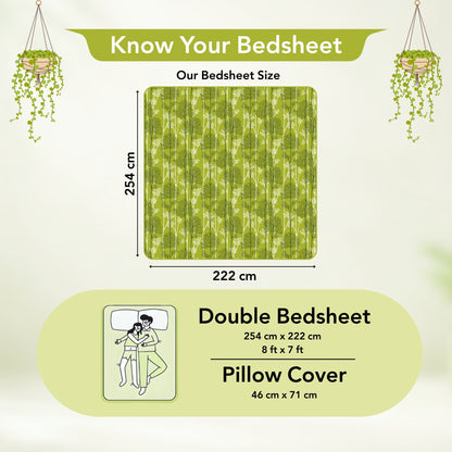 Green & White Leaf Tree Double Bedsheet