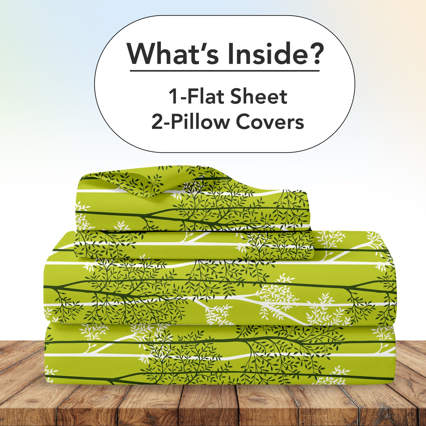 Green & White Leaf Tree Double Bedsheet