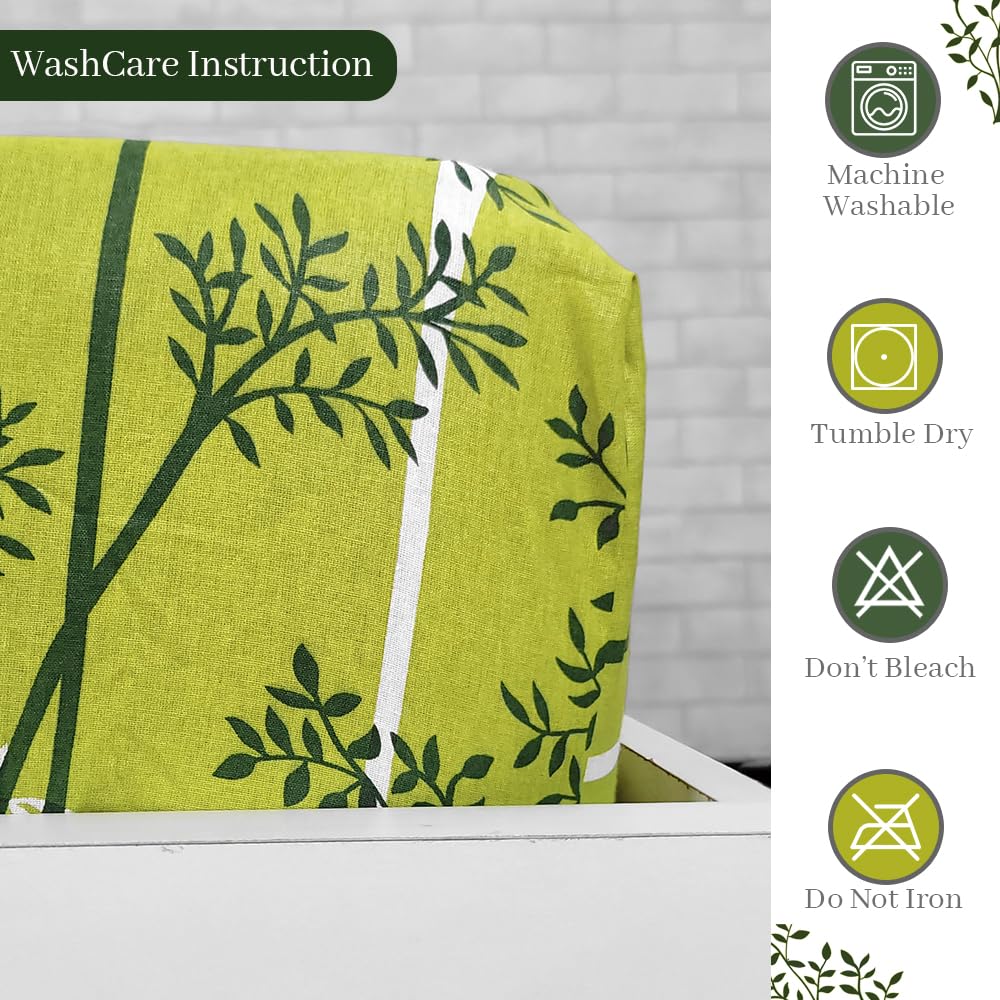 Green & White Leaf Tree Elastic Fitted Double Bed Bedsheet
