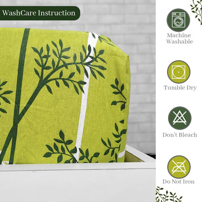 Green & White Leaf Tree Elastic Fitted Double Bed Bedsheet