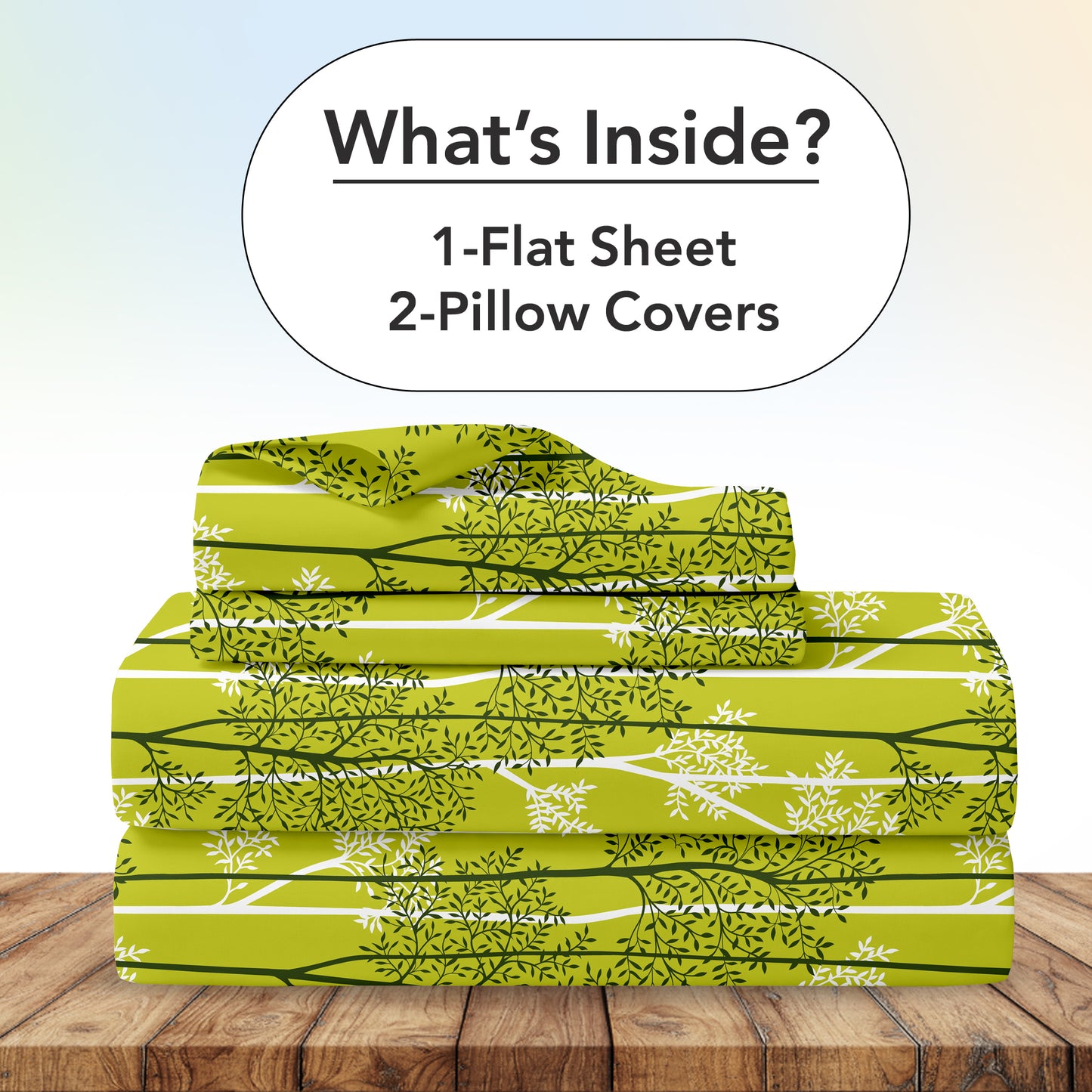 Green & White Leaf Tree King Size Bedsheet