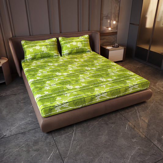 Green & White Leaf Tree King Size Bedsheet