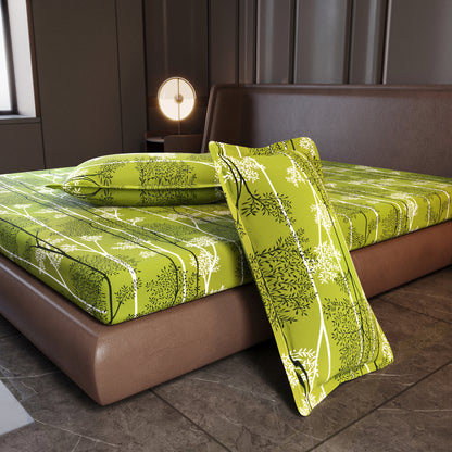 Green & White Leaf Tree King Size Bedsheet