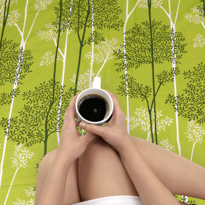 Green & White Leaf Tree Double Bedsheet