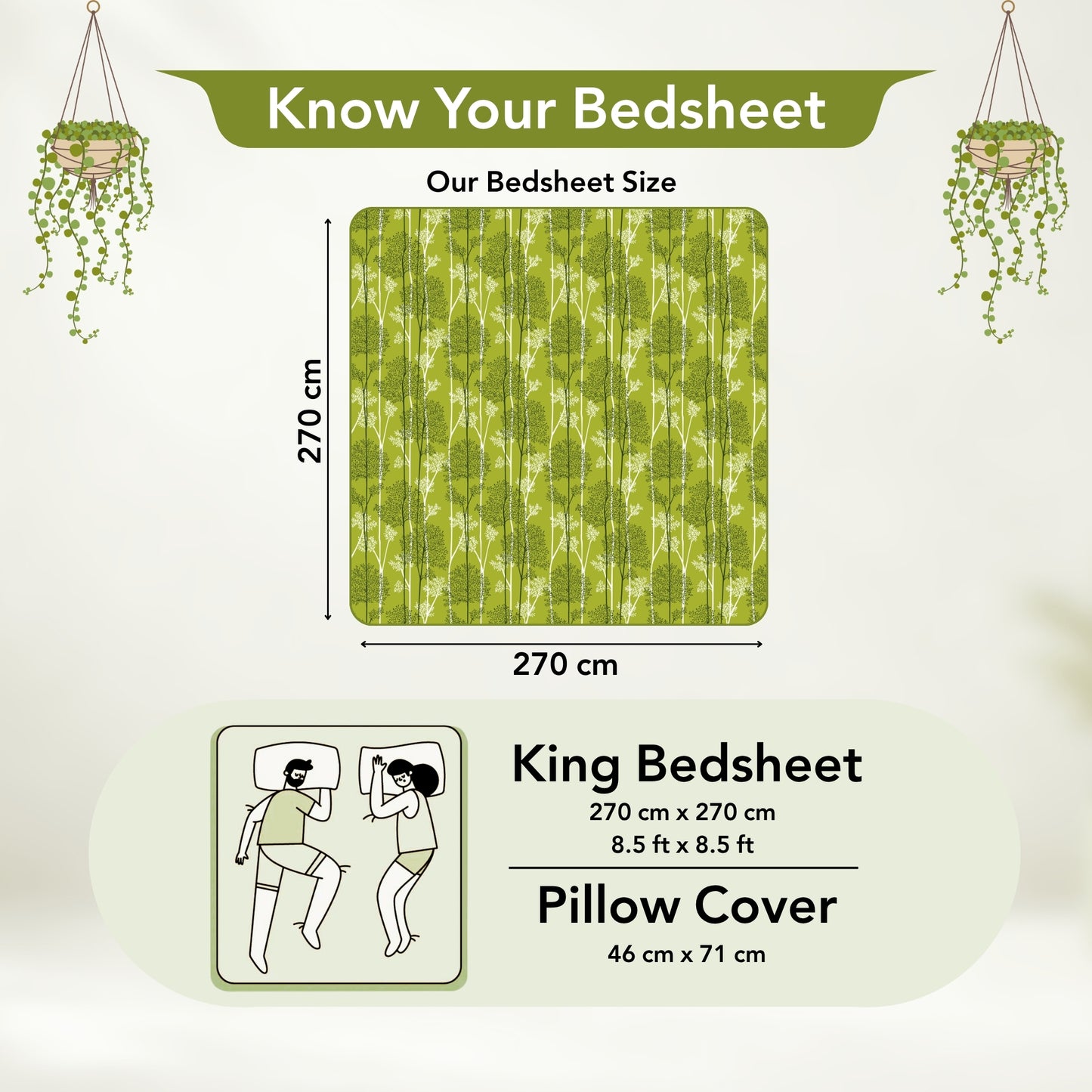 Green & White Leaf Tree King Size Bedsheet