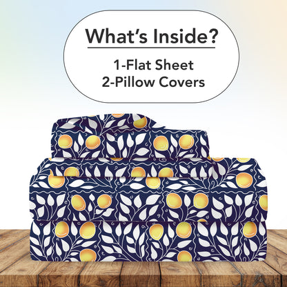 Navy & Orange Clementine Pattern Pure Cotton Double Bedsheet