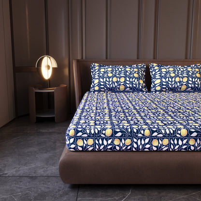 Navy & Orange Clementine Pattern King Size Bedsheet