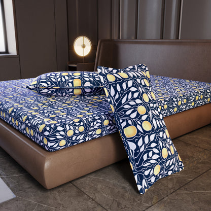 Navy & Orange Clementine Pattern King Size Bedsheet