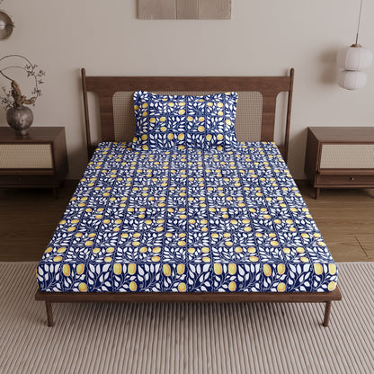Navy & Orange Clementine Pattern Single Bed Bedsheet