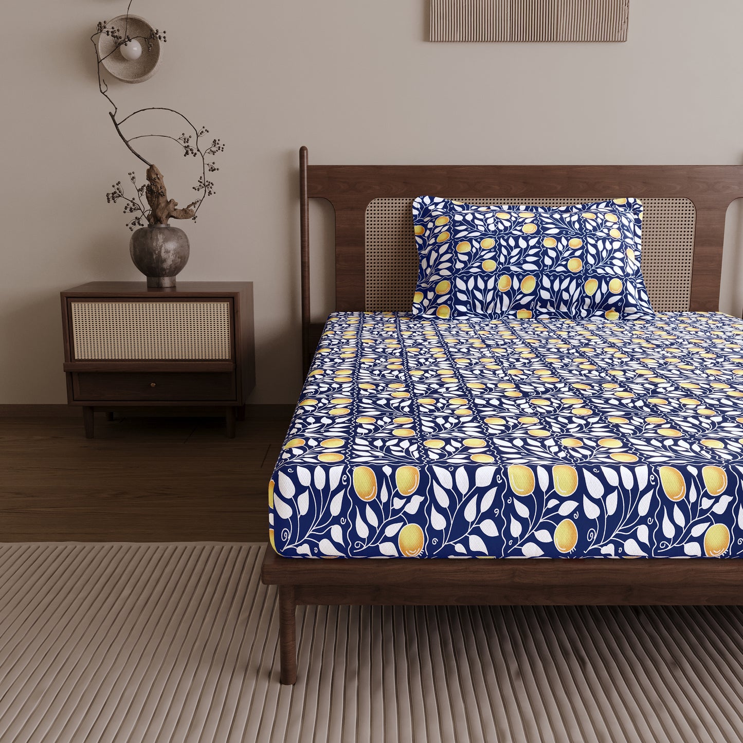 Navy & Orange Clementine Pattern Single Bed Bedsheet