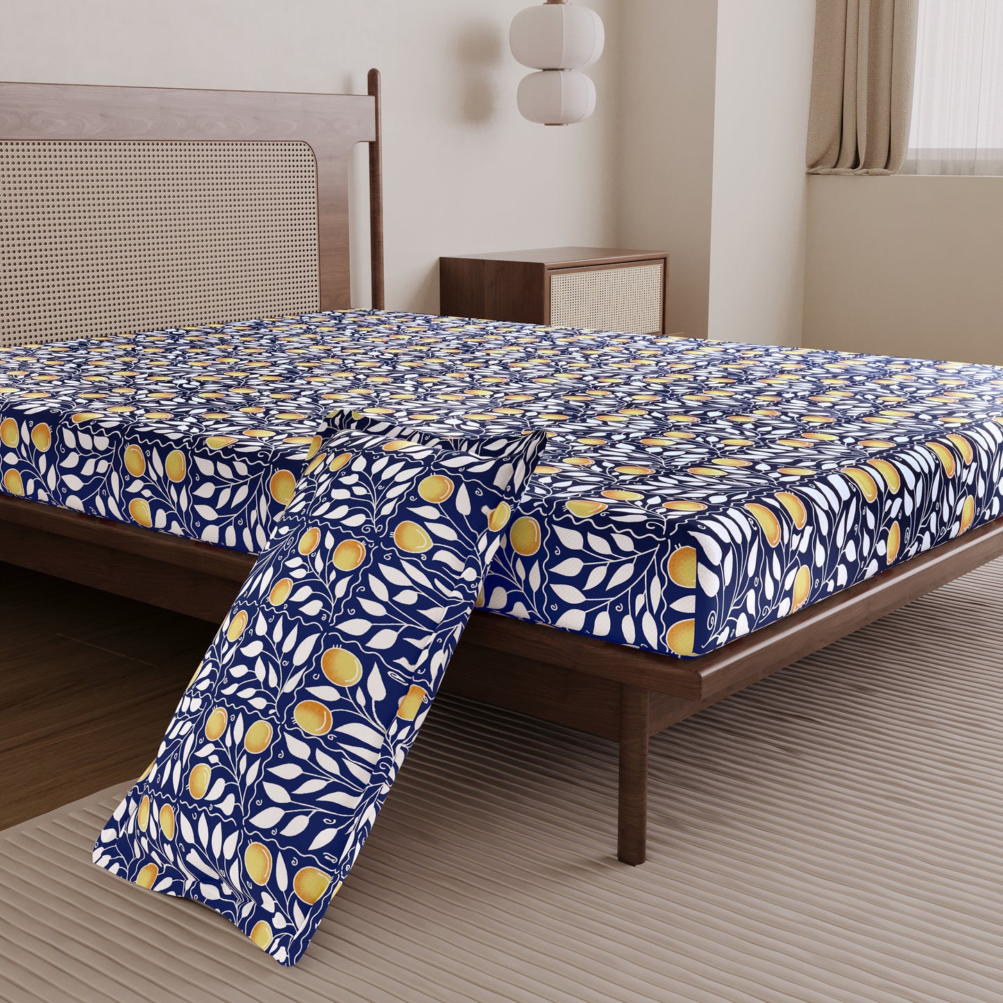 Navy & Orange Clementine Pattern Single Bed Bedsheet