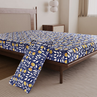 Navy & Orange Clementine Pattern Single Bed Bedsheet