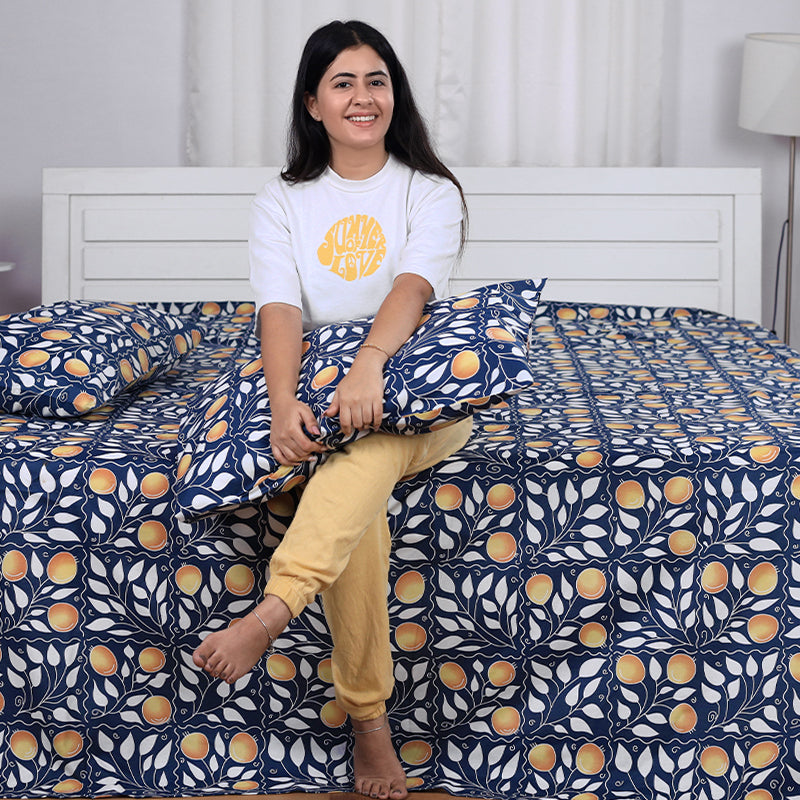 Navy & Orange Clementine Pattern Single Bed Bedsheet