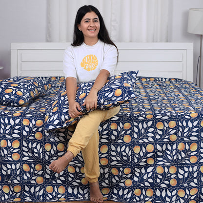 Navy & Orange Clementine Pattern Single Bed Bedsheet