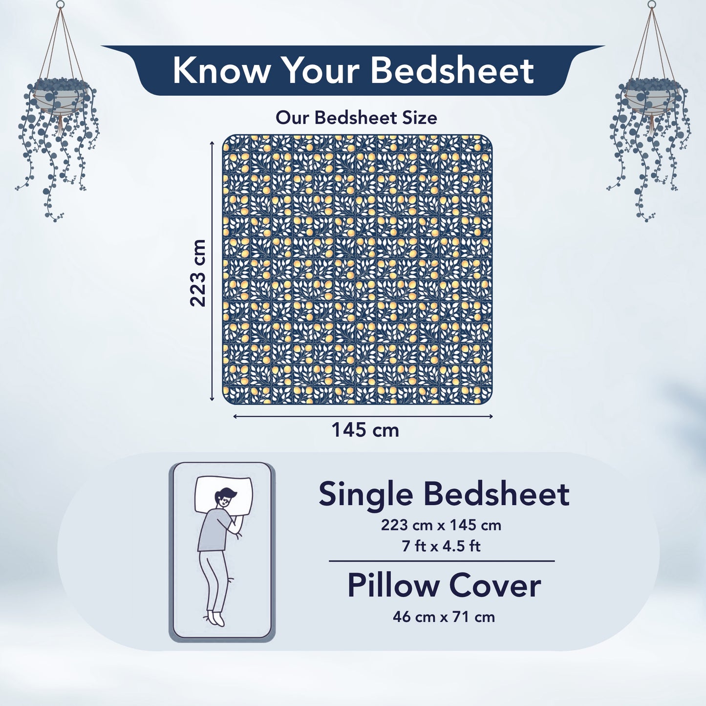 Navy & Orange Clementine Pattern Single Bed Bedsheet