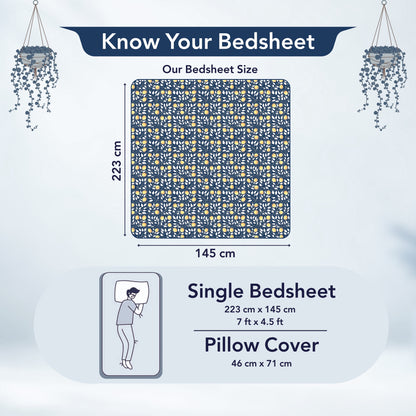 Navy & Orange Clementine Pattern Single Bed Bedsheet