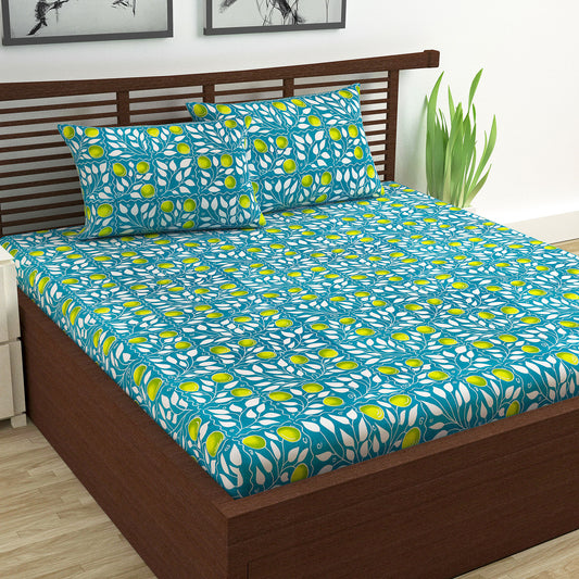 Blue Elegant Floral Print Bedsheet For Double Bed
