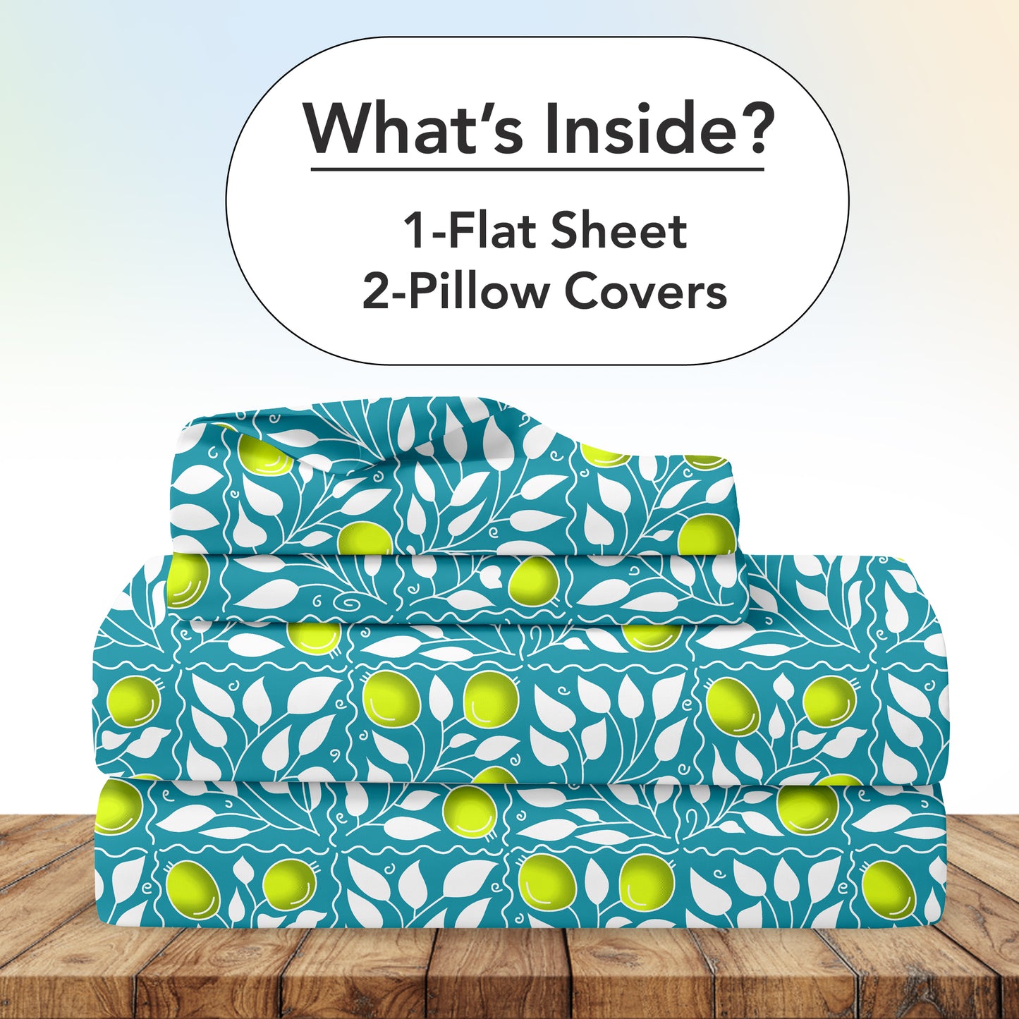 Teal Green & Yellow Clementine Pattern Cotton Double Bedsheet