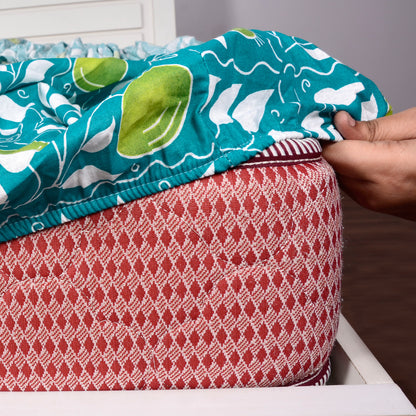 Teal Green & Yellow Clementine Pattern 144 TC Cotton Elastic Fitted King Bedsheet