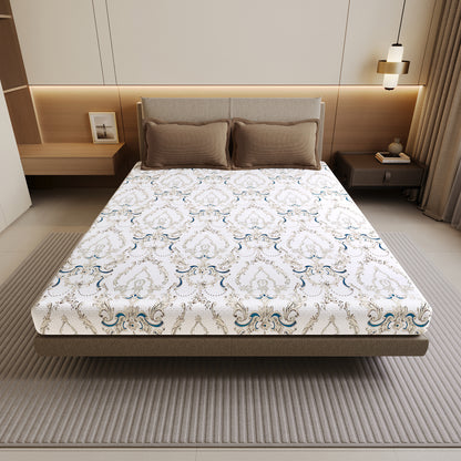 Beige and Grey Kalamkari Retro Print Bedsheet For Double Bed