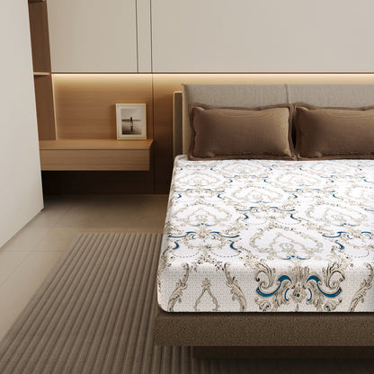 Beige and Grey Kalamkari Retro Print Bedsheet For Double Bed