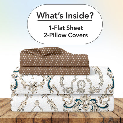 Beige and Grey Kalamkari Retro Print Bedsheet For Double Bed