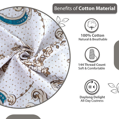 Ivory Gold Floral Bedsheet For King Size Bed with 2 Pillow Covers