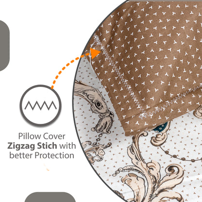 Ivory Gold Floral Bedsheet For King Size Bed with 2 Pillow Covers